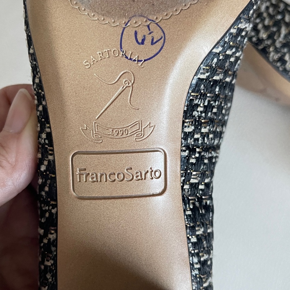 Franco Sarto Natalia Pump Black and Gold Tweed Shoes - Picture 10 of 11